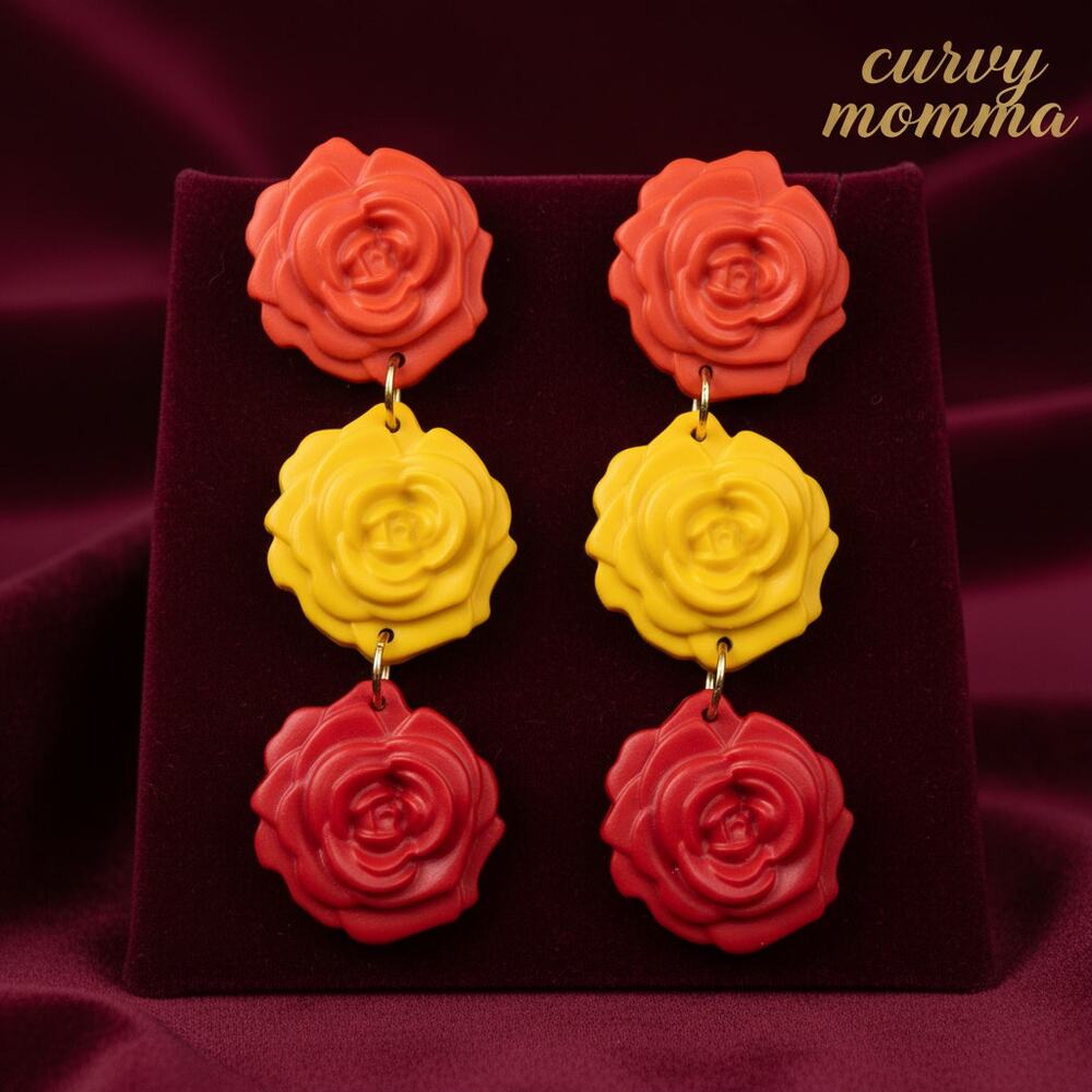 Handcrafted Bold Floral Drop Earrings in Red and Yellow